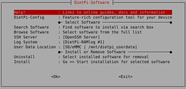 DietPi-Software, a tool that allows us to easily install additional software.